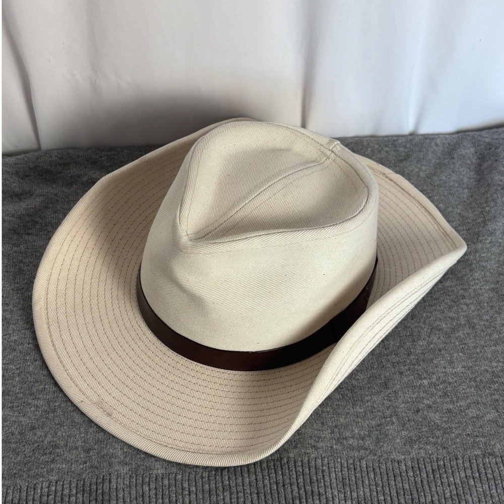 Vintage LL Bean Canvas Hat Cream Off White Western Wide Brim XL Made in USA